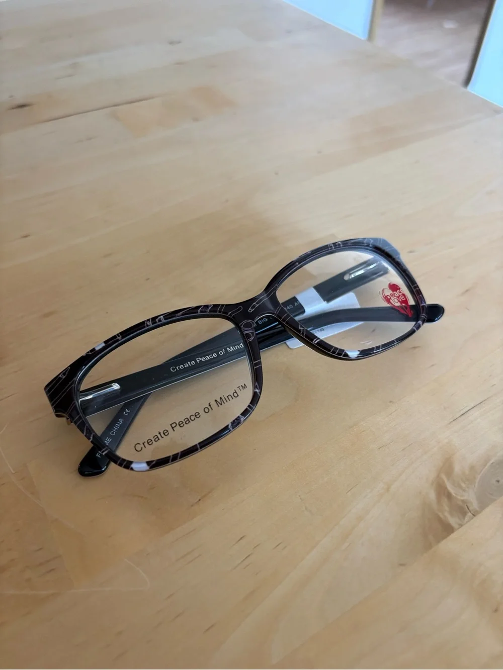 Peace Love Dream Big Black White Art Tools Rectangle Eyeglasses 55-15-140 NWT